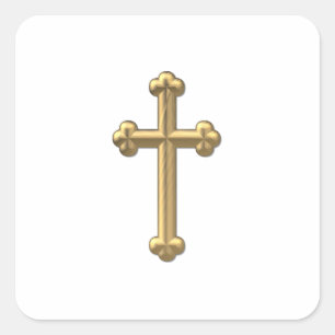 Golden "3-D" Cross 2 Square Sticker