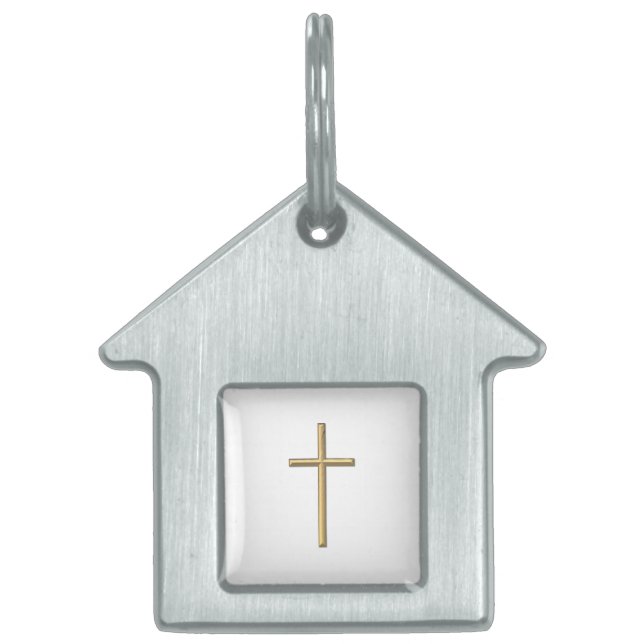 Golden "3-D" Cross Pet Name Tag (Front)