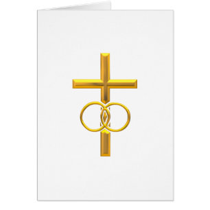 Golden 3-D Cross with Wedding Rings