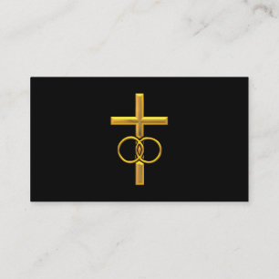 Golden 3-D Cross with Wedding Rings Business Card