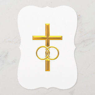 Golden 3-D Cross with Wedding Rings Invitation