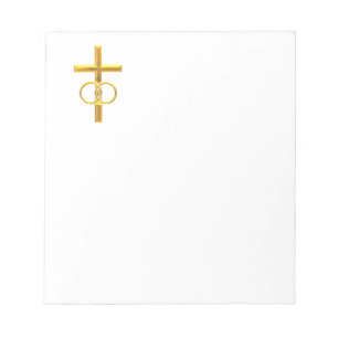 Golden 3-D Cross with Wedding Rings Notepad