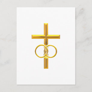 Golden 3-D Cross with Wedding Rings Postcard