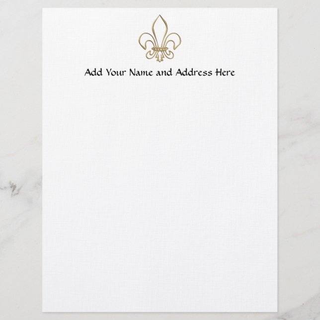 Golden "3-D" Fleur-de-lis Customized Letterhead (Front)