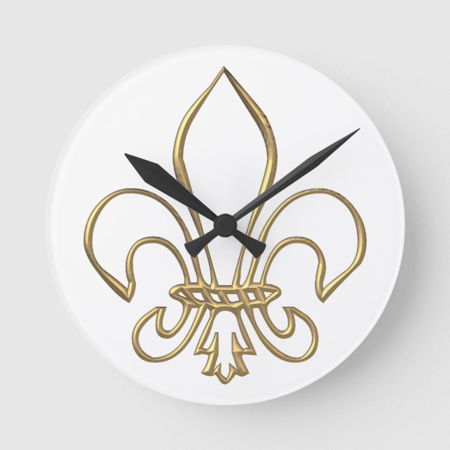 Golden "3-D" Fleur-de-lis Round Clock (Front)