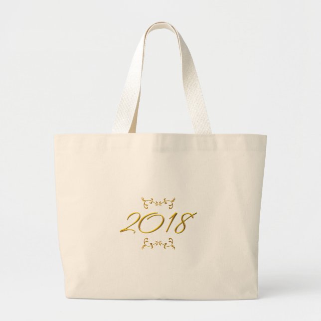 Golden 3-D Look 2018 Large Tote Bag (Front)
