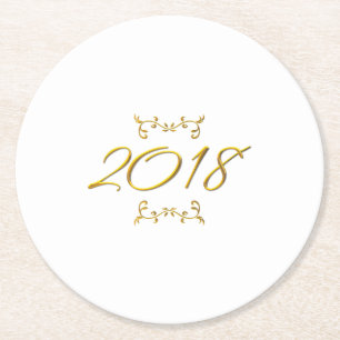 Golden 3-D Look 2018 Round Paper Coaster