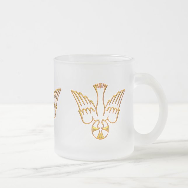 Golden 3-D Look Descent of Holy Spirit Frosted Glass Coffee Mug (Right)
