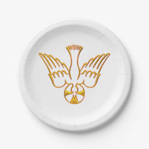 Golden 3-D Look Descent of Holy Spirit Paper Plate