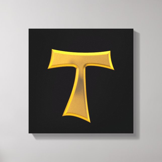 Golden 3-D Look Franciscan Tau Cross Canvas Print (Front)