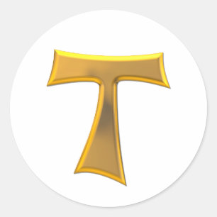 Golden 3-D Look Franciscan Tau Cross Classic Round Sticker