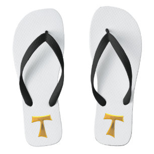 Golden 3-D Look Franciscan Tau Cross Flip Flops