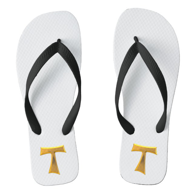 Golden 3-D Look Franciscan Tau Cross Flip Flops (Footbed)