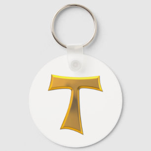 Golden 3-D Look Franciscan Tau Cross Key Ring