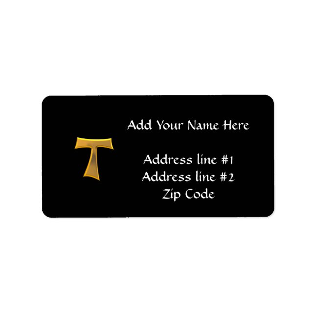 Golden 3-D Look Franciscan Tau Cross Label (Front)