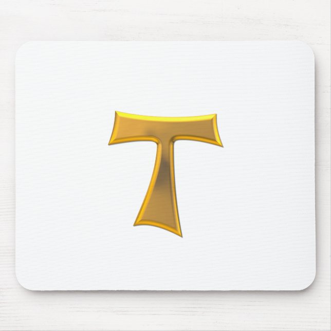 Golden 3-D Look Franciscan Tau Cross Mouse Mat (Front)