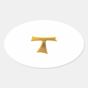 Golden 3-D Look Franciscan Tau Cross Oval Sticker