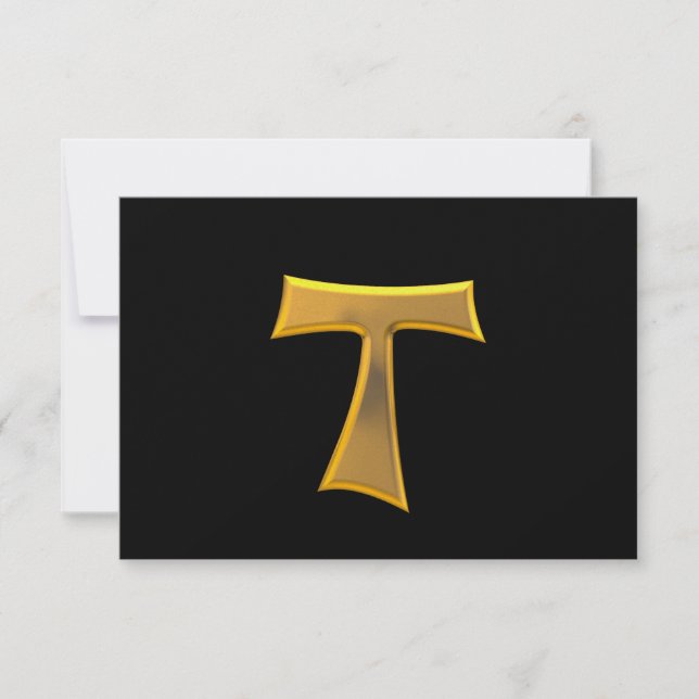 Golden 3-D Look Franciscan Tau Cross RSVP Card (Front)