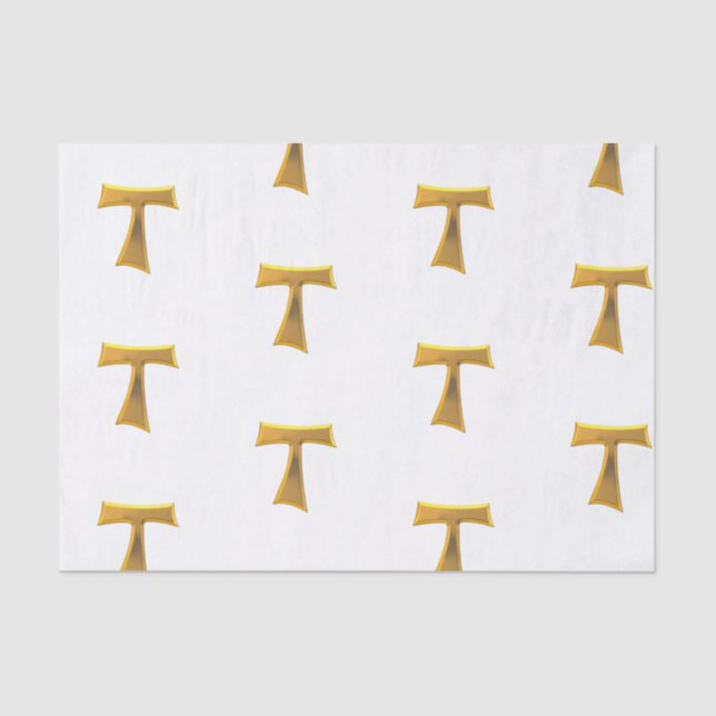 Golden 3-D Look Franciscan Tau Cross Tissue Paper (Front)