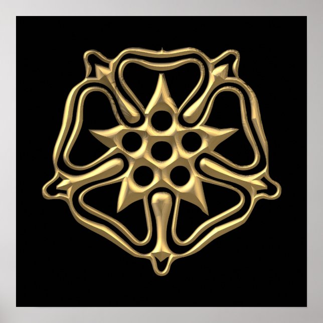 Golden "3-D" Rose Symbol Poster (Front)
