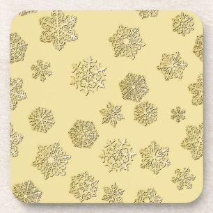 Golden 3-d snowflakes on a gold background coaster