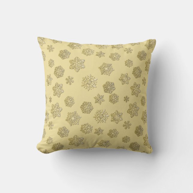 Golden 3-d snowflakes on a gold background cushion (Front)
