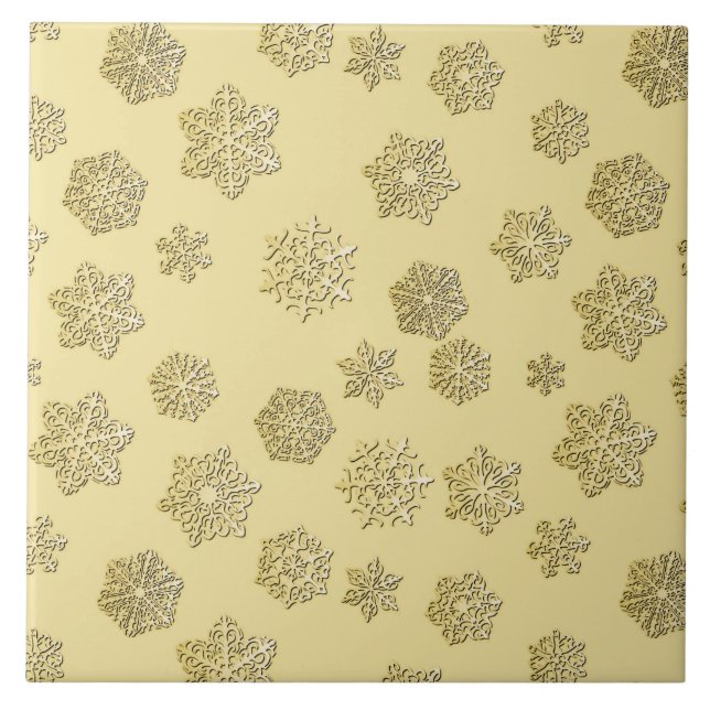 Golden 3-d snowflakes on a gold background tile (Front)