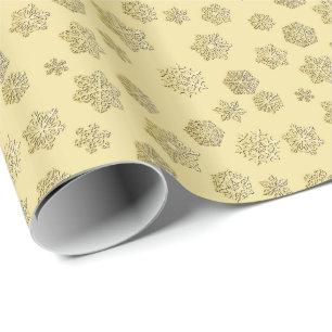 Golden 3-d snowflakes on a gold background wrapping paper