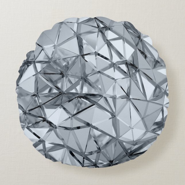 Golden 3D Metal: Geometric Background Round Cushion (Front)