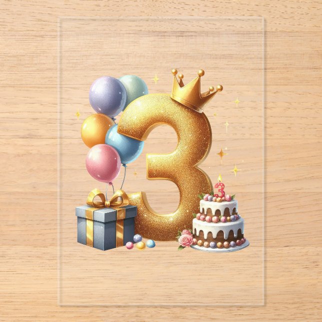 Golden 3rd Birthday Acrylic Invitations (Front)