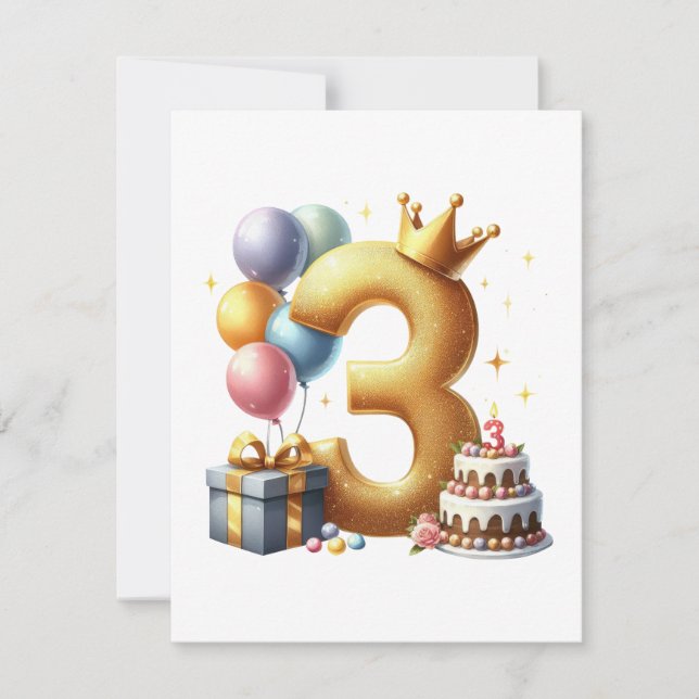 Golden 3rd Birthday Card (Front)