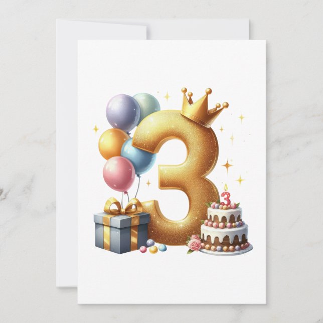 Golden 3rd Birthday Invitation (Front)