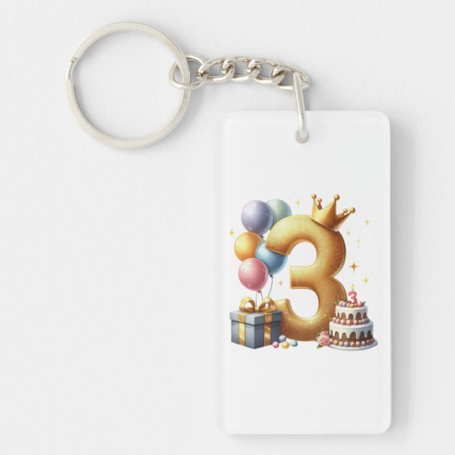 Golden 3rd Birthday Key Ring (Front)