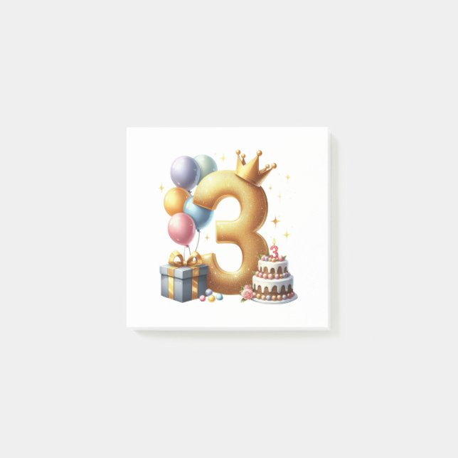Golden 3rd Birthday Post-it Notes (Front)