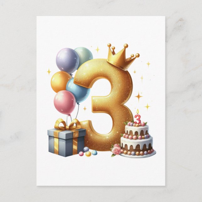 Golden 3rd Birthday Postcard (Front)