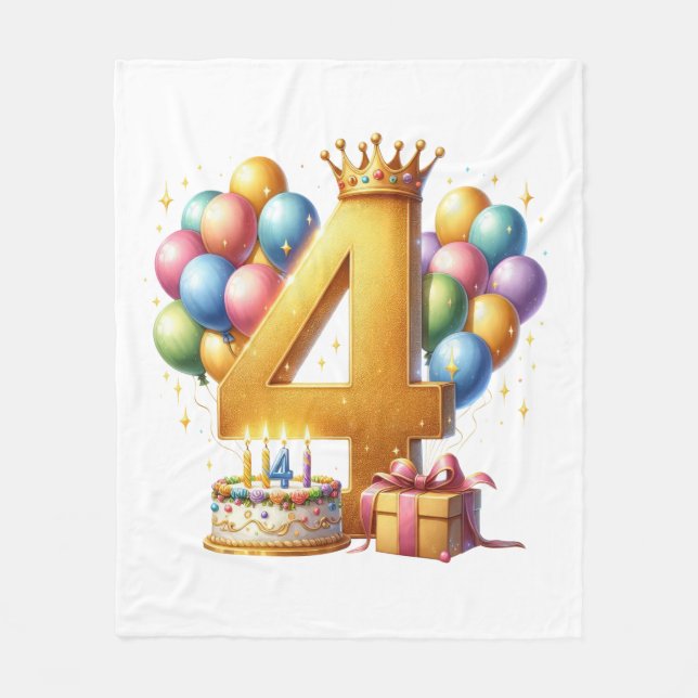 Golden 4th Birthday Fleece Blanket (Front)