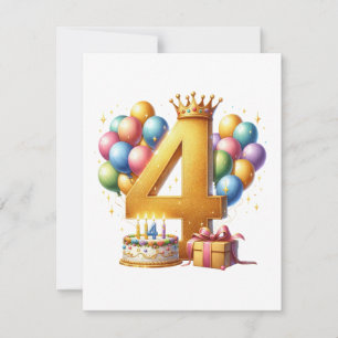 Golden 4th Birthday Invitation