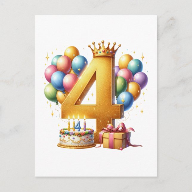 Golden 4th Birthday Invitation Postcard (Front)
