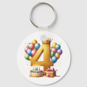 Golden 4th Birthday Key Ring