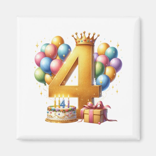 Golden 4th Birthday Magnet (Front)