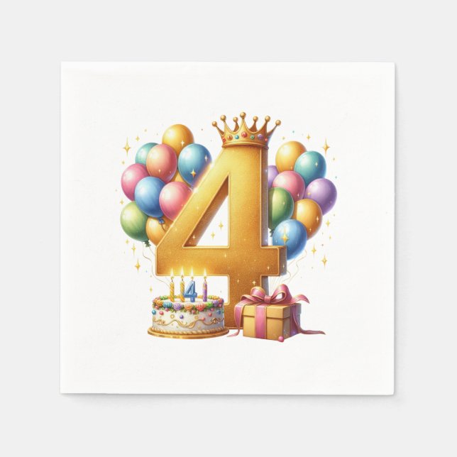 Golden 4th Birthday Napkin (Front)