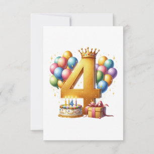 Golden 4th Birthday Thank You Card