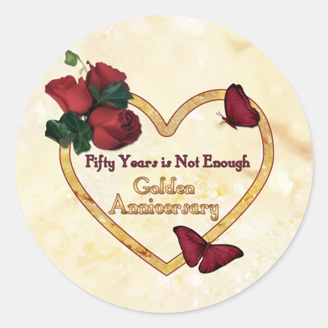 Golden 50 Anniversary Classic Round Sticker (Front)