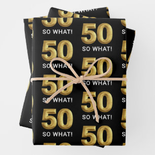 Golden 50 So What Funny Birthday Party Wrapping Paper Sheet
