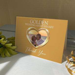 Golden 50th Anniversary add your own photo heart Thank You Card