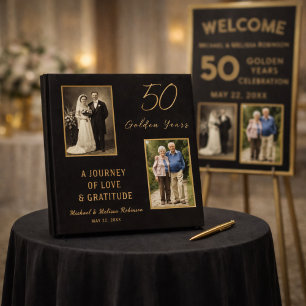 Golden 50th Anniversary Black and Gold Keepsake Guest Book