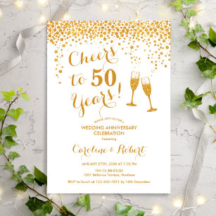 Golden 50th Anniversary - Cheers to 50 Years Invitation