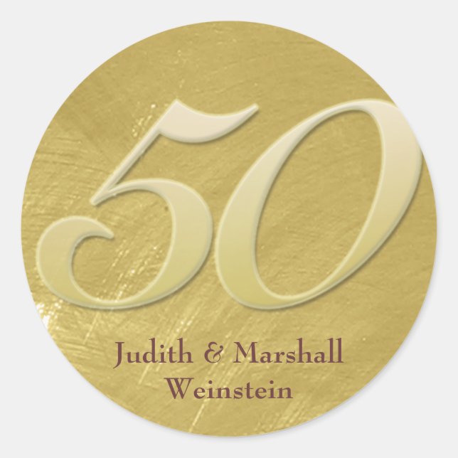 Golden (50th) Anniversary Faux Metal-Look Classic Round Sticker (Front)