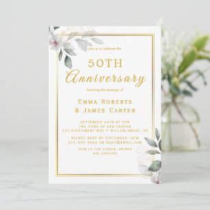 Golden 50th Anniversary Greenery  Invitation