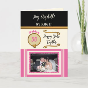 Golden 50th anniversary happy years pink black card